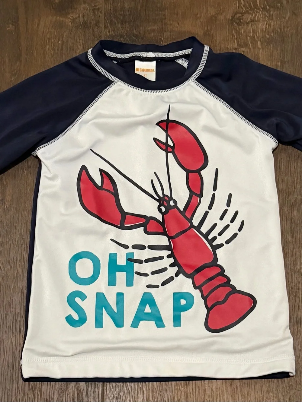 Gymboree White and Navy Kids Rash Guard with Red Lobster Graphic